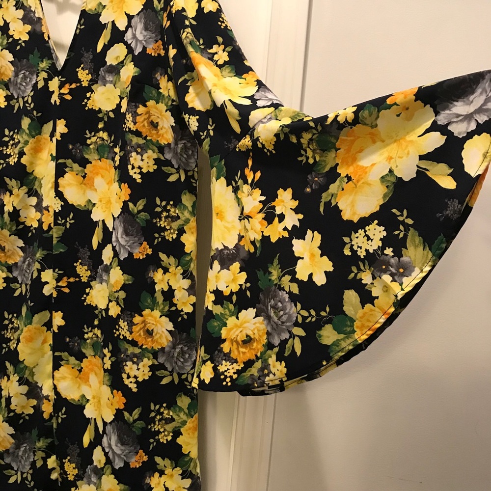 70’s style floral dress with bell sleeves
